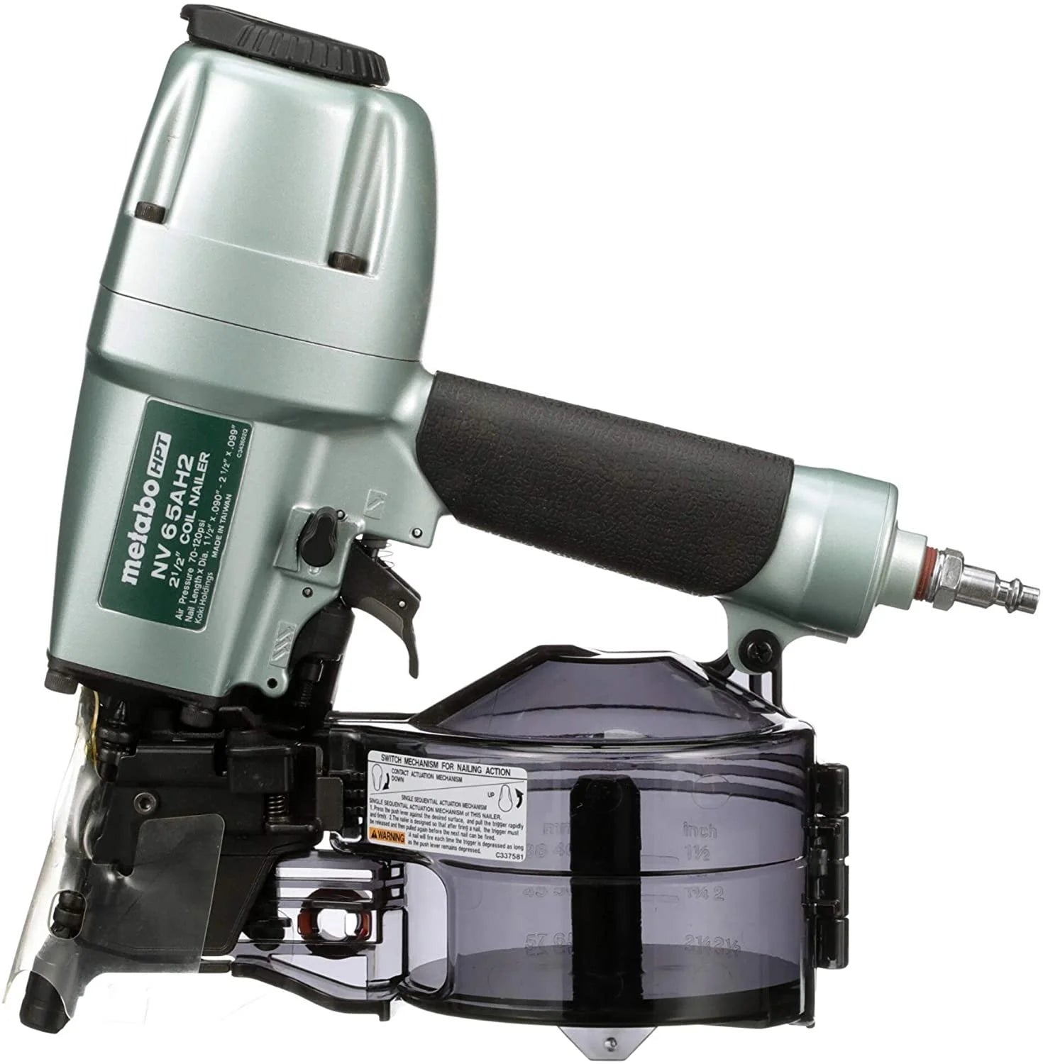 Metabo HPT Coil Siding Nailer, 1-1/2 inch to 2-1/2 inch Siding Nails, Side load, Tilt Bottom Magazine NV65AH2