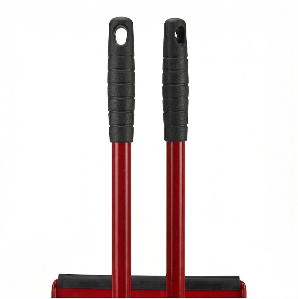 Chancejay - High Power Angle Broom and Dustpan Red Steel Handle and Black Fibers
