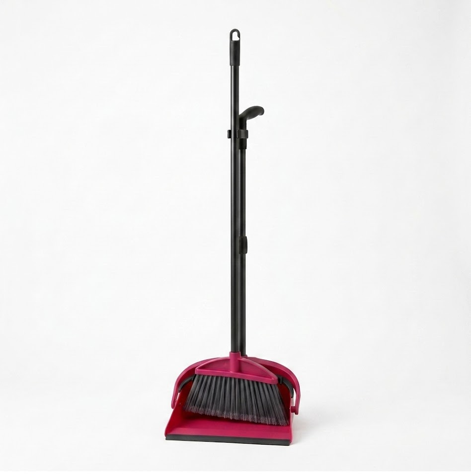 Chancejay - Broom and Dustpan Set for Home, 51" Long Handle Dustpan w/Comb, Broom & Dustpan, Rose Red