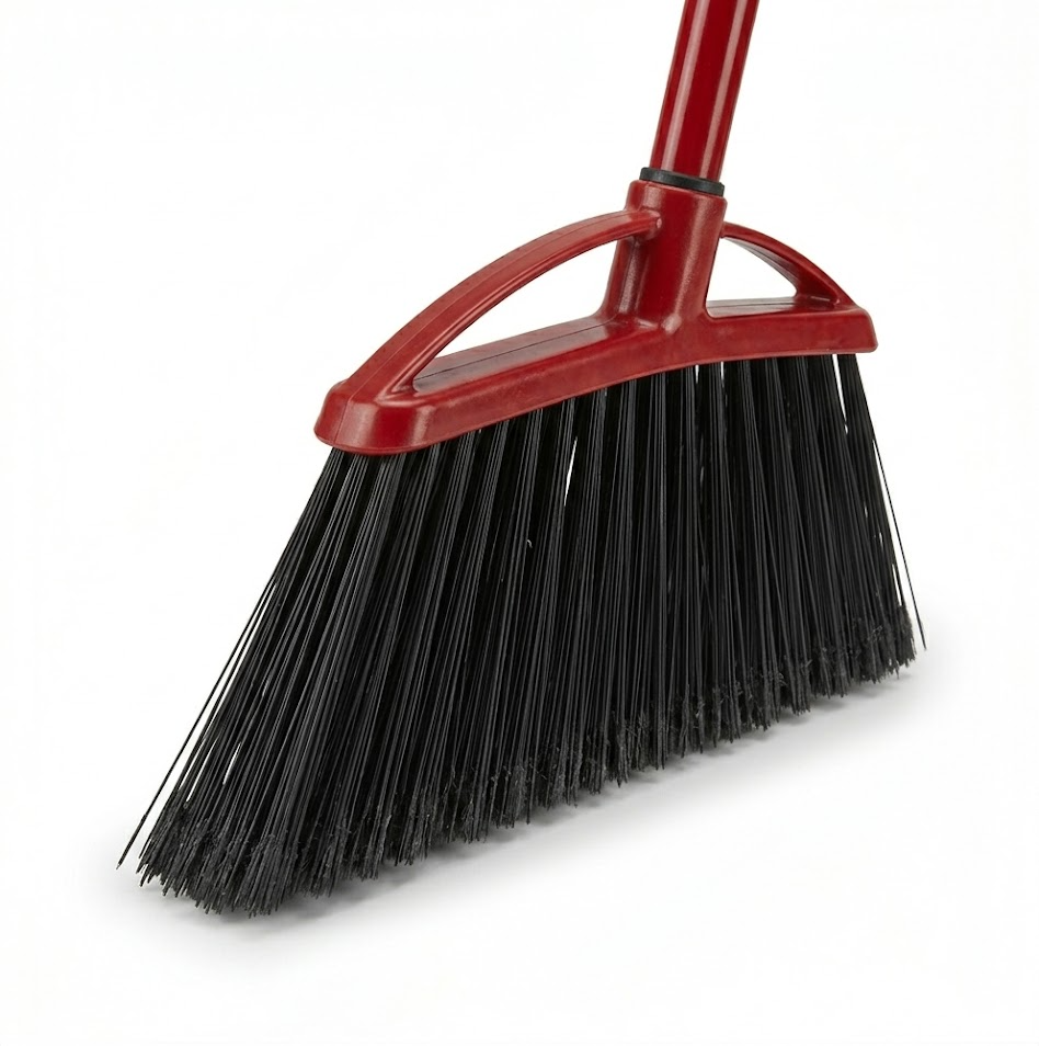 Chancejay - High Power Angle Broom and Dustpan Red Steel Handle and Black Fibers