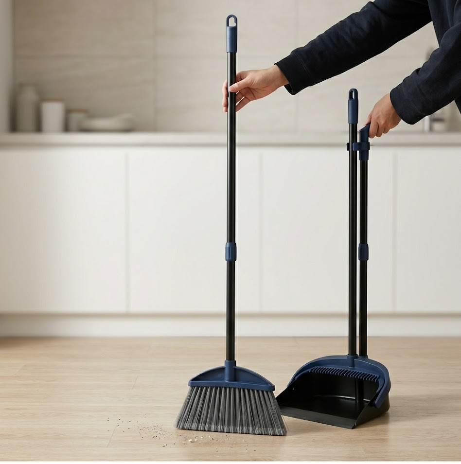 Chancejay - Broom and Dustpan Set for Home, Steel Dustpan with 56.9" Long Handle Broom Combo for Kitchen